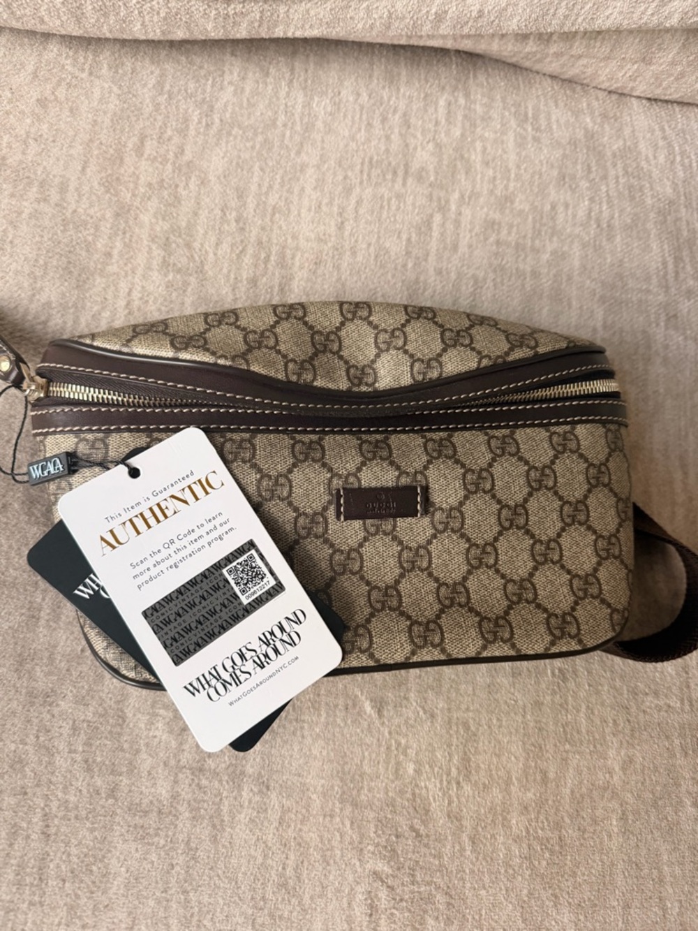 Gucci Beige Brown GG Monogram Belt Bag
